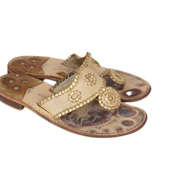 Jack Rogers Navajo Beige / Gold Thong Sandals, Size 8 - Picture 2 of 8